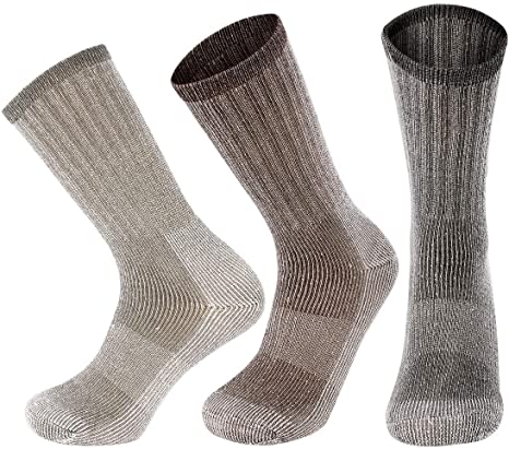 Men's 3 Pairs Crew Wool Socks- Caudblor Thermal Cushioned Mid Calf Socks for Hiking Outdoor Trail
