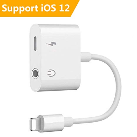 DAEETO Headphone Jack Adapter 2 in 1 Splitter 3.5mm Cables Adaptor for [Charging and Music] Car Aux Cord Compatible with i.P 8/8plus 7/Plus X max Support for iOS 12 or Later