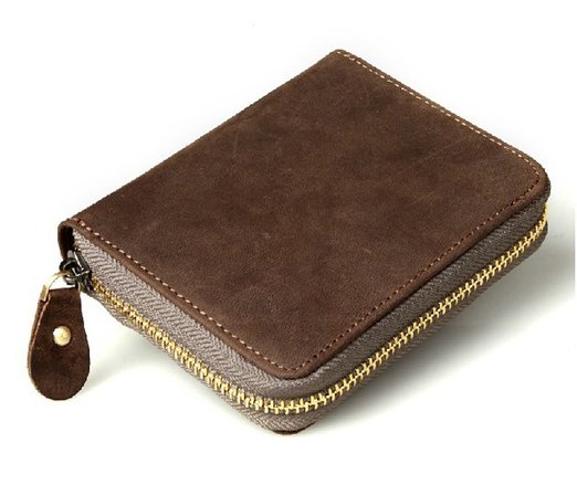Kattee Unisex Vintage Look Genuine Leather Zipper Wallet Credit Card Holder Purse