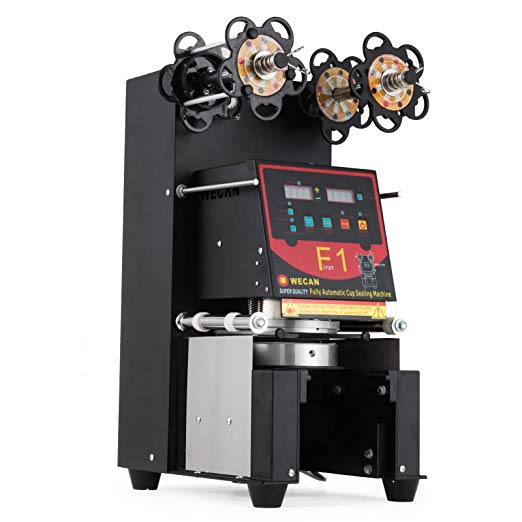 VEVOR Fully Automatic Sealing 500~650 H Cup Machine Digital Control LCD Panel for Bubble Milk Tea Coffee Smoothies Sealer, Black