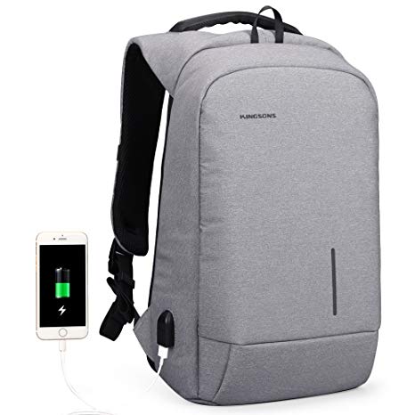 Laptop Backpack, Kingsons Business Travel Computer Bag with USB Charging Port Anti-Theft Water Resistant for 13.3-Inch Laptop(Light Grey)