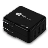 EC Technology 20W 3-port USB Wall Charger with Auto IC Foldable Plug for USB Devices- Black