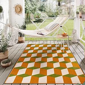 Rugshop Budelli Contemporary Geometric Non-Shedding Outdoor Rugs for Deck,Patio,Backyard Indoor/Outdoor Area Rug 5' x 7' Orange