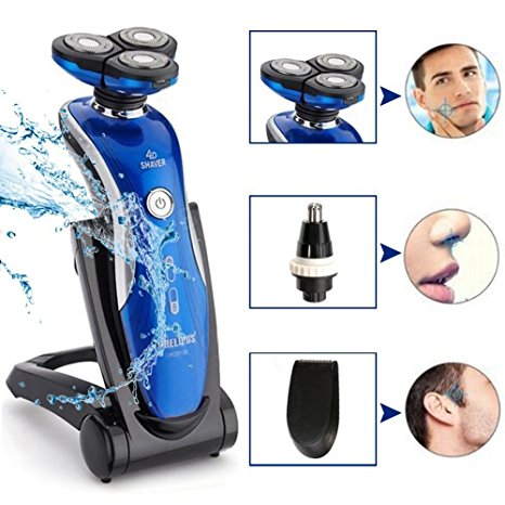Electric Shaver , Aoohe 4D IPX7 3In1 Washable Floating Head Electric Shaver Razor Nose Trimmer Hair Temple Cutter