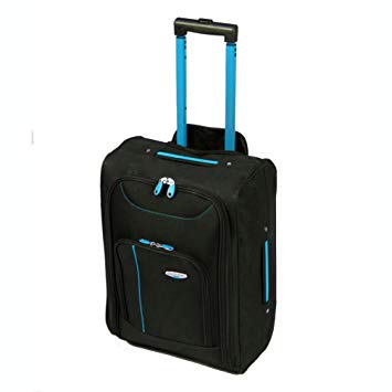 More4bagz Cabin Approved On Board Wheeled Hand Luggage Travel Trolley Flight Holdall Bag Fits Easyjet, Ryanair, BMI & Many More (Black/Blue)