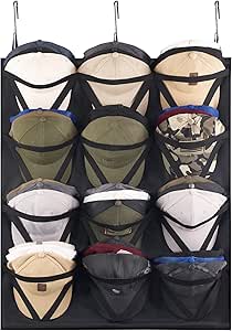 Mkono Hat Storage for Baseball Caps, Over The Door Hat Organizer with 12 Anti-Drop Pockets for 36 Baseball Hats, Visible Ball Hat Holder with Triangle Elastic Slot and Anti-Curl Support