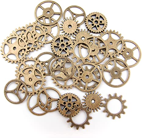 ALL in ONE 100g Steampunk Gear Wheel Charms Cog Connectors Pendants Jewelry Finding DIY Craft (Antique Bronze)