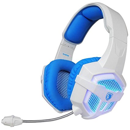 SADES SA806 USB 3.5mm Jack Lightweight Gaming Headset With Flexible Microphone and Deep Bass for Pc/Mac/Table/Notebook(White and Blue)