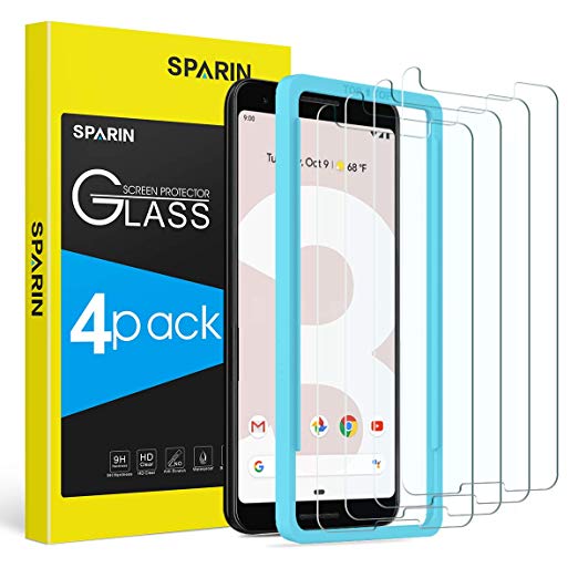 Pixel 3 Screen Protector,[4-Pack] SPARIN Google Pixel 3 Tempered Glass Screen Protector with Bubble Free/High Response/Scratch Resistant/Alignment Frame for Google Pixel 3, 5.5 Inch