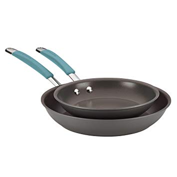 Rachael Ray Cucina Hard-Anodized Aluminum Nonstick Skillet Set, 9.25-Inch and 11.5-Inch, Gray/Agave Blue