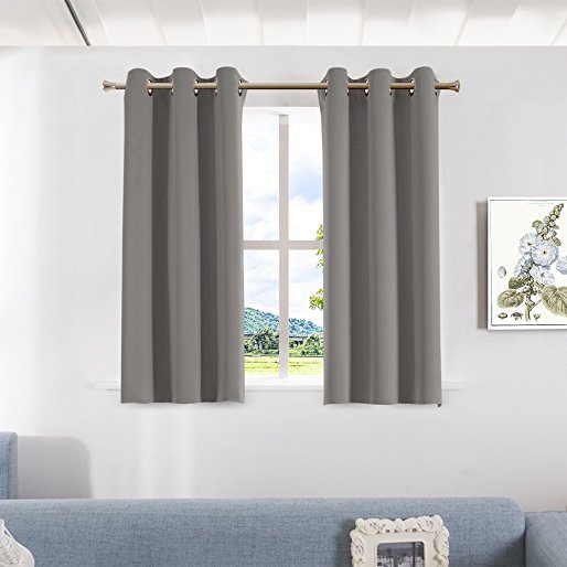 Bedroom Blackout Curtains and Drapes - Aquazolax Solid Thermal Insulated Grommet Blackout Drapery Panels for Window, Set of 2 Panels, W42 x L45 - Inch, Grey