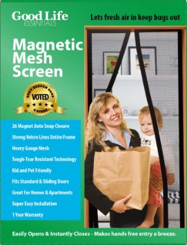 Magnetic Screen Door-26 Magnet Auto Snap Closure With Velcro Lining Entire Frame-80GSM Heaviest and Strongest Gauge With Tough-Tear Resistant Technology-Good Life ESSENTIALS 34"x82"