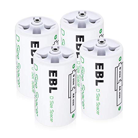 EBL D Size Rechargeable NiMH 2800mAh Batteries (4 Counts) Composed by AA to D Size Battery Spacer and Rechargeable AA 2800mAh Batteries