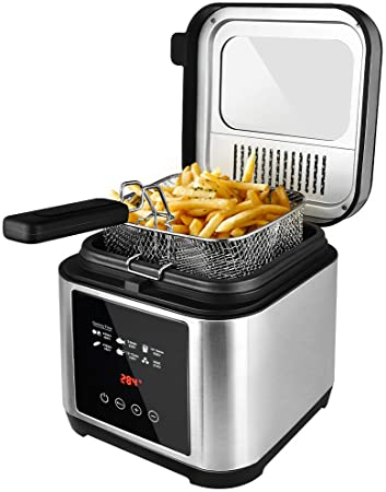 Deep fryer, Electric Fryer with Basket, Oil Thermostat, 2.5L Oil Capacity Deep Fat Fryers with Timer, Removable Lid with View Window, Cool Touch Handle, Safe Stainless Steel Fish Fryer with Drain Hook