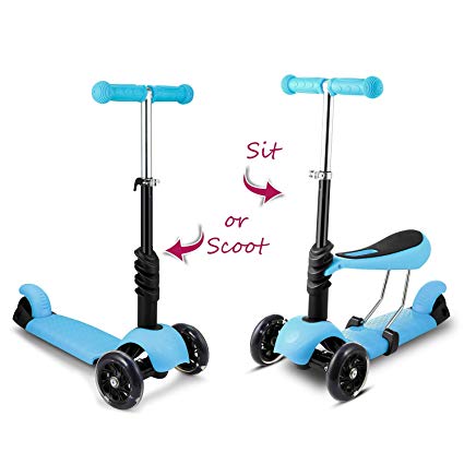 WeSkate Scooter for Kids Toddlers 3-in-1, Adjustable 3 Wheels Kick Scooter with Removable & Adjustable Seat, LED Light up Wheels for Boys Girls Age 2-6, Support 110Lbs