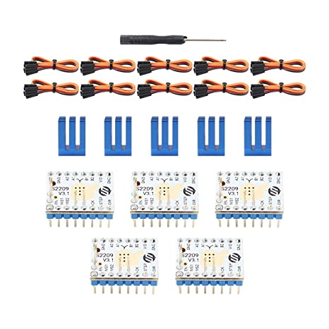 FYSETC 3D Printer Parts Stepstick Mute TMC2209 V3.1 Stepper Motor Driver UART Mode with Heatsink for Reprap Ram1.4 MKS Gen/SKR V1.3 MKS GEN L Ramps 1.4/1.5/1.6 Control Motherboard-5Pcs