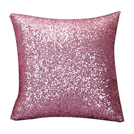 Stylish Comfy Solid Color Sequins Cushion Cover Throw Pillow Case Cafe Decor (Pink)