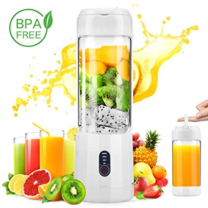 Portable Glass Blender, MOICO Personal Blender for Shakes and Smoothies,USB Juicer Bottle With 4000mAh Rechargeable Battery, Detachable Travel Blender, FDA BPA Free (White)