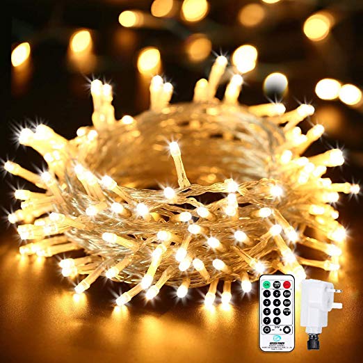 Qedertek Christmas Fairy Lights Plug in, 33ft 100 LED String Lights, 8 Lighting Modes Waterproof Christmas String Lights for Xmas Tree, Wedding, Party, Garden, Christmas Decorations (Warm White)