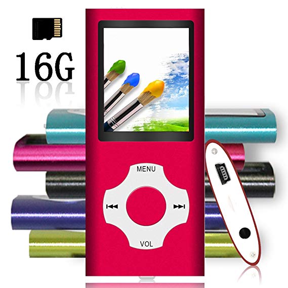 Tomameri - MP3/MP4 Player Music with a 16 GB Micro SD Card - Red
