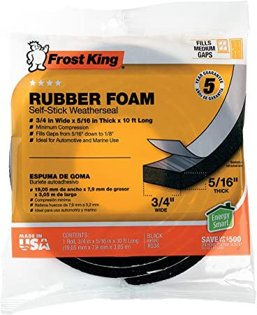 Frost King R534H Sponge Rubber Foam Tape 5/16-Inch, Black