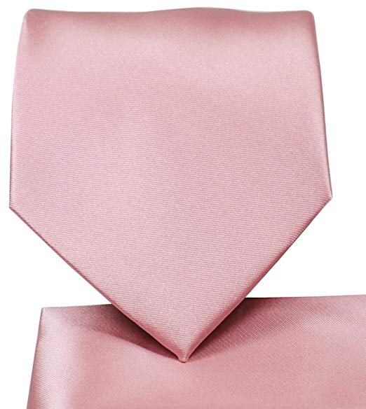Solid 3.5" Wide Neck Tie & Matching Pocket Square Handkerchief Set