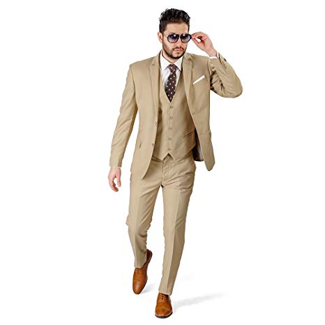 Slim Fit Men Suit Tan Beige 2 Button Notch Lapel AZAR 4030-10