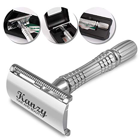 Kanzy Safety Razor for Men/Women Double Edge Razor Chrome Plated 3.5” Long Handle Stainless Steel