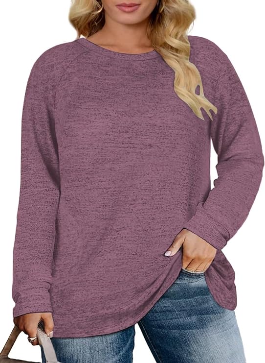 DOLNINE Women's-Plus-Size-Sweatshirts Long Sleeve Tops Crewneck Shirts Casual Tunics XL-4XL