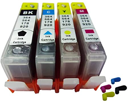 4 Pack ND Brand Dinsink: HP 564 564XL Refillable Ink Cartridges with Chips for HP Deskjet 3520 3521 3522 Officejet 4620 The Item with ND Logo!