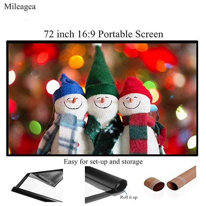 Mileagea 72 inch 16:9 Portable Projection Screen Home Cinema PVC Fabric 3.3 lbs Only