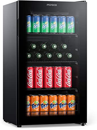 Miroco Beverage Refrigerator Cooler Beer Fridge, Drink Fridge with 3 Layer Glass Door, Removable Shelves, Touch Control, Digital Temperature Display, LED Light for Home Kitchen Bar Office, 3.2Cu.Ft
