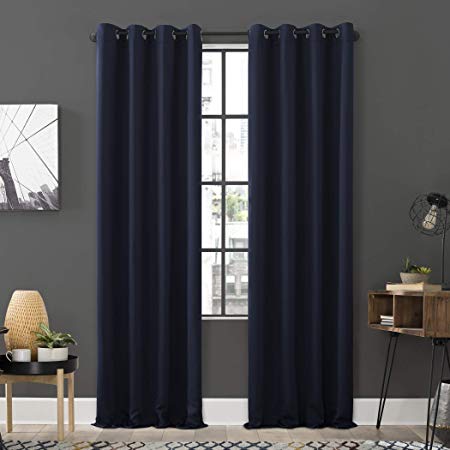 Sun Zero Soho 2-Pack Energy Efficient Blackout Grommet Curtain Panel Pair, 54" x 84", Navy Blue