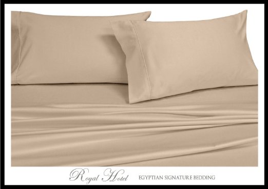 Solid Tan King Size Sheets, 4PC Bed Sheet Set, 100% Egyptian Cotton, 300 Thread Count, Deep Pocket, by Royal Hotel