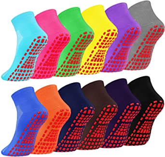 Cooraby 12 Pairs Multi Color Sticky Grippers Socks Fall Winter Warm Anti-slip Yoga Socks for Women Non-slip Socks for Fitness Pilates Ballet Yoga Thank You Gifts (Bright Colors, Medium)