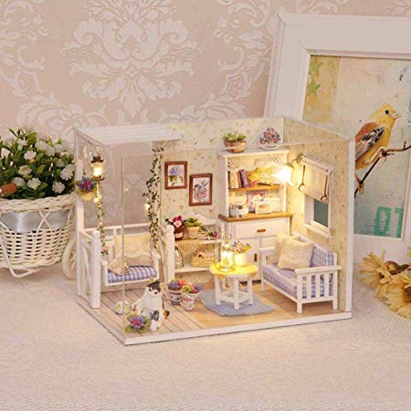 Webby Wooden Diy Nature Lover Miniature Doll House With Lights (Multicolor)