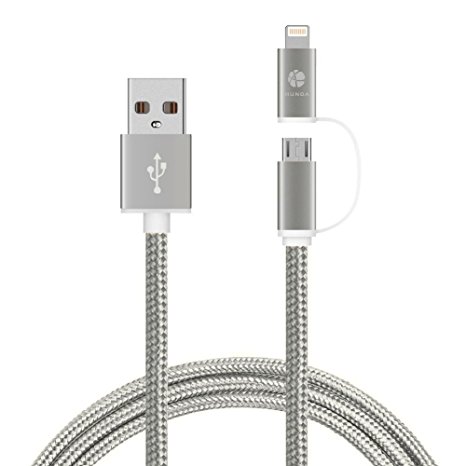[Apple MFi Certified] 2 in 1 Dual Lightning USB Cable 3ft 1 M , HUNDA Nylon Braided USB Connector for Any Android and Apple Devices such as iPhone, iPad, Samsung, HTC, Nexus,Sony and more (Gray)
