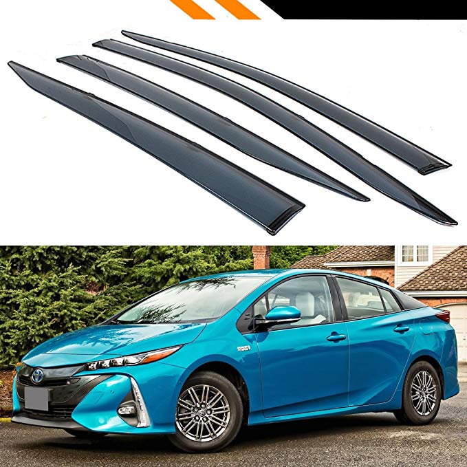 Cuztom Tuning Fits for 2016-2018 Toyota Prius Prime Smoke Tinted Window Visor RAIN Guard with Clips
