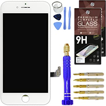 DIY iPhone 8 Screen Replacement 4.8" White, LCD Touch Screen Digitizer Assembly Set   Premium Glass Screen Protector   Free Repair Tool Kit