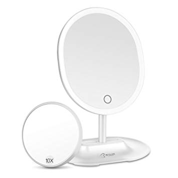 BESTOPE LED Makeup Mirror with 1X/10X Magnification, Natural Lighted Vanity Mirror Touch Screen, USB & Battery Power Supply, Oval Shaped Dimmable Countertop Cosmetic Makeup Mirror