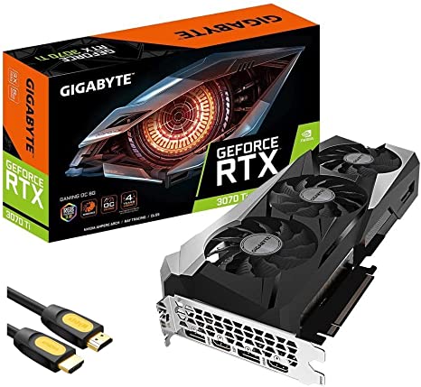 GIGABYTE GeForce RTX 3070 Ti Gaming OC Graphics Card, 8GB 256-bit GDDR6X PCIe 4.0, WINDFORCE 3X Cooling System, 2x HDMI 2.1, 2x Displayport 1.4a, w/ Mt HDMI Cable