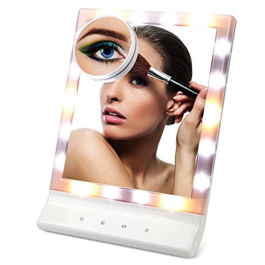 LED Lighted Makeup Mirror, Zvpod 18 LED Touch Screen Tabletop or Wall Mount Illuminated Vanity Cosmetic Mirror with 10x Magnifying Spot Mirror