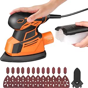 Vastar Mouse Sander, 130W 14000RPM Detail Sander with Dust Collector, Sander for Wood with 24 Pcs Sandpaper, Electric Sander Tool for Sanding Smoothing Dressing Polishing Varnishing Blemishes, Gifts