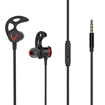 BYZ Wired Sports Earphones with Mic,Sweatproof Stereo Sound Earbuds Perfect for Gym Running Workout - 3.5mm Durable Cable Earphone, Black Red