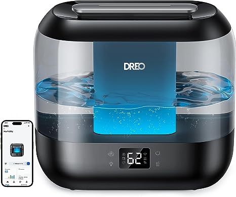 Dreo Smart Humidifier, Cool Mist Humidifiers for Bedroom, Quiet 4L Top Fill Ultrasonic Humidifiers for Home Office Plant & Baby with Nightlight, LED Display, 32H Runtime, APP/Voice Control, HM311S