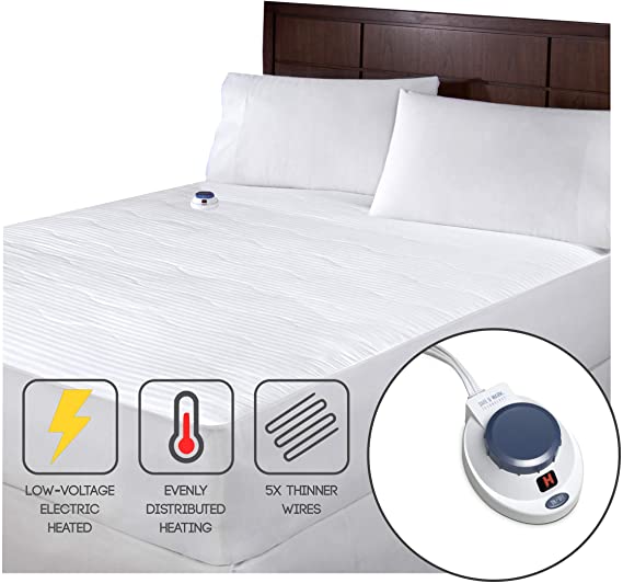 SoftHeat Smart Heated Electric Mattress Pad with Safe & Warm Low Voltage Technology®, 233 Thread-Count, Dobby Stripe (Twin)