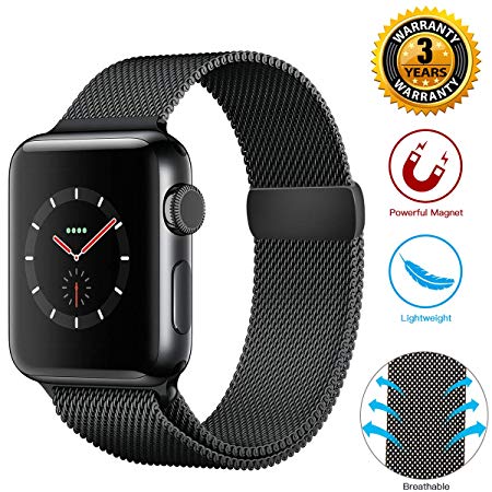 Wristbands Milanese Loop 44mm Watch Series 4 3 2 1, Milanese Loop 42mm Magnet Replacement Men Women, Compatible with Watch Milanese Loop Band Adjustable Stainless Steel Mesh Accessories Strap Black