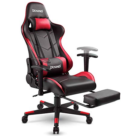 DESINO Gaming Chair Racing Style High-Back Computer Chair Swivel Ergonomic Executive Office Leather Chair with Footrest and Adjustable Armrests