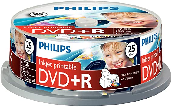 Philips DVD R Blank Discs (4.7 GB Data/120 Minutes Video, 16x High Speed Recording, 25 Spindle, Inkjet Printable)