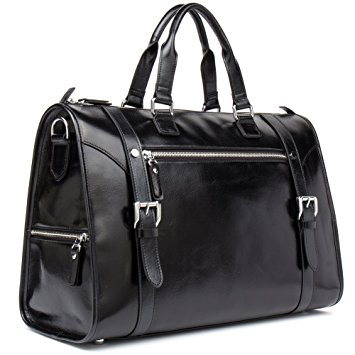 MANTOBRUCE Leather Briefcase Weekender Overnight Duffel Bag Gym Sports Luggage Bags for Men Women